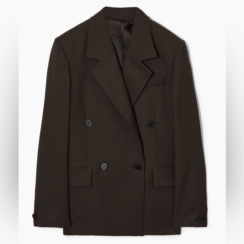 COS DOUBLE BREASTED WOOL BLAZER IN BROWN SIZE 2 32 XS